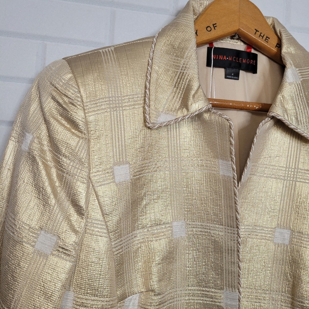 Nina Mclemore evening jacket size 4 gold silk brocade windowpane plaid 36" bust‎ - Picture 3 of 7
